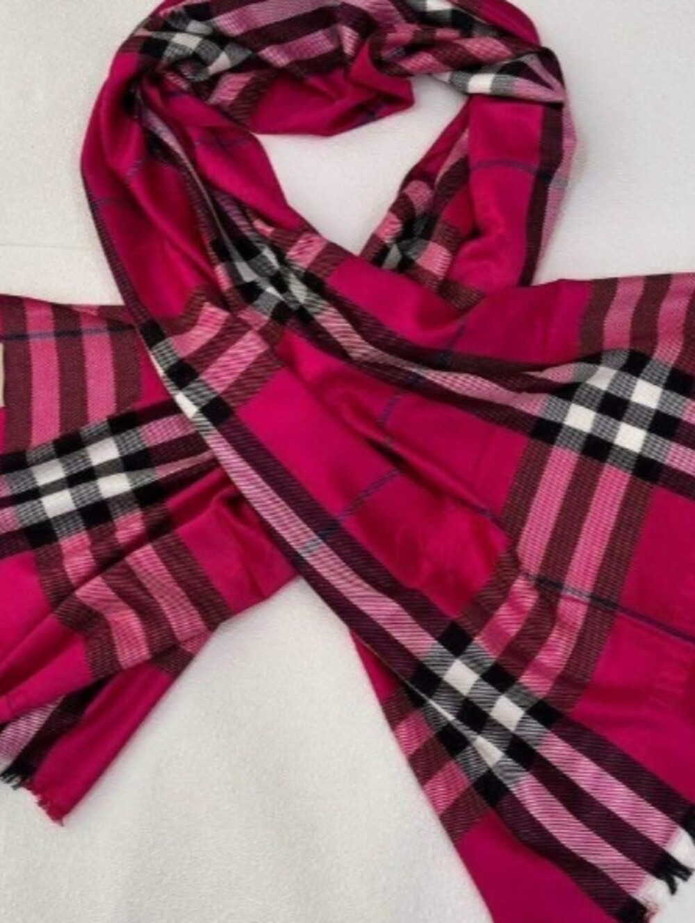 Burberry Pink Plaid Cashmere Scarf